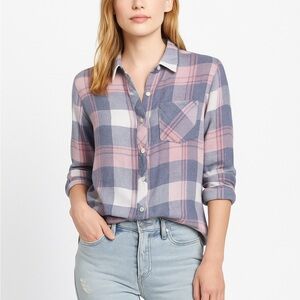 Rails Hunter Plaid Button Up Shirt Mulberry Blue Pink Gray Size M EUC
